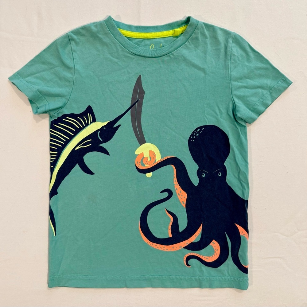 Mini Boden Octopus Swordfish Tee Boys 5-6 Y Printed Short Sleeves Summer Cotton